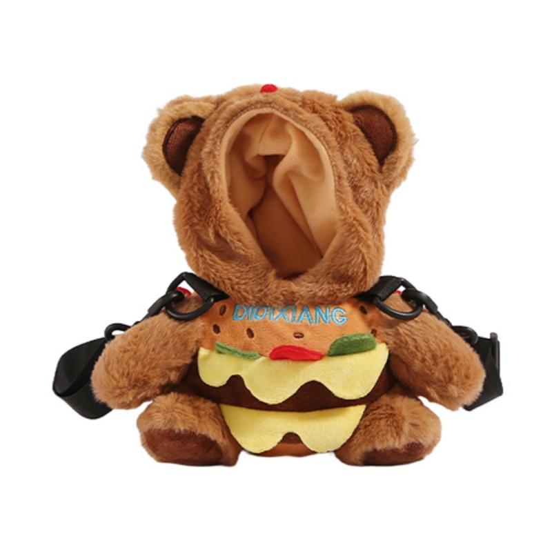 cartoon plush little bear hamburger cute doll Small backpack student cup sleeve Crossbody bag gift