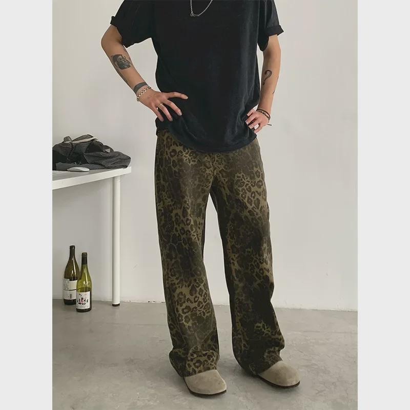 

INKNOTS Унисекс Винтаж Леопардовый Принт Свободные Прямые Джинсы XL