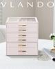 Vlando Glass Lid Jewelry Box Jewelry Box Organizer for Necklaces Rings Earrings Bracelets Accessories Storage 6-Drawer Women's (Pink)