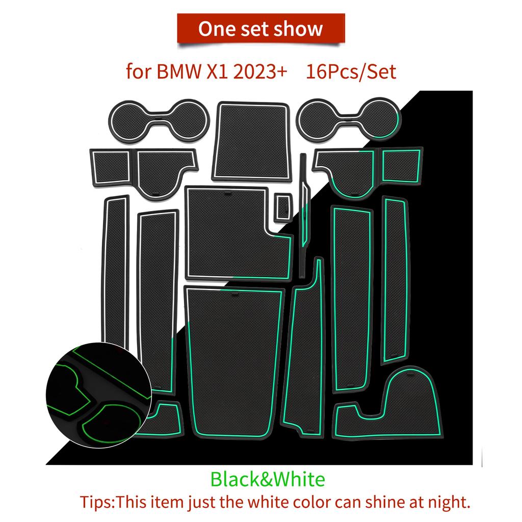 Smabee Torschlitzmatte für 2024 2024 BMW X1 IX1 Auto Rutschfestes Türrillenpolster 2024 X2 IX2 Getränkehalter Innenzubehör 16 Teile/Satz