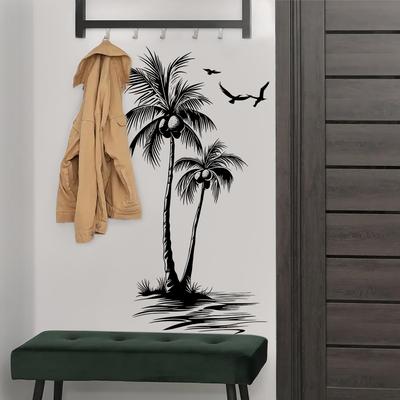 Tropical Coconut Tree and Bird Wall Stickers, Self-adhesive Creative Stickers for The Entrance Wall Decoration
