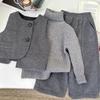 Children's Winter Thick 3pcs Set Kids Boys Girls Fashionable High Collar Sweater + Padding Vest + Velvet Pants 2-10Y