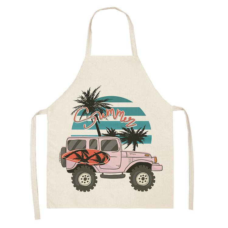 

Летние женские кухонные фартуки с принтом автобуса, водонепроницаемые, маслостойкие, хлопковые и льняные, необрастающие, фартуки шеф-повара для чистки, 68*55 см 47x38cm
