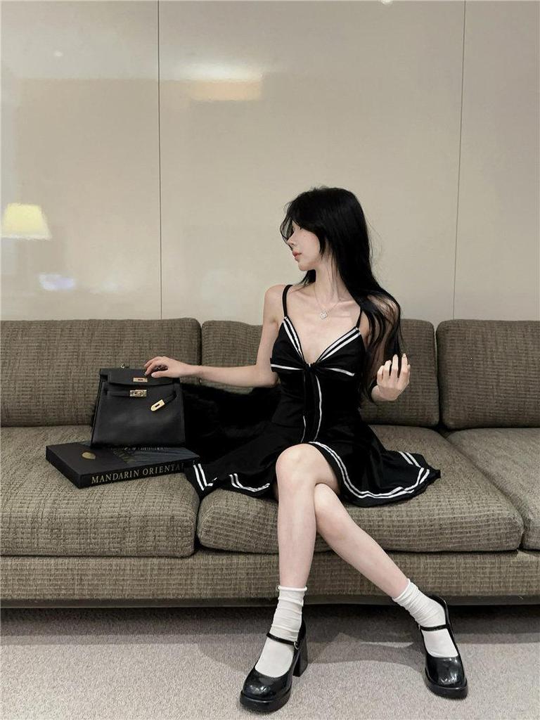 Bow Tie Lace-up Slim JK Uniform Camisole Mini Skirt Dress