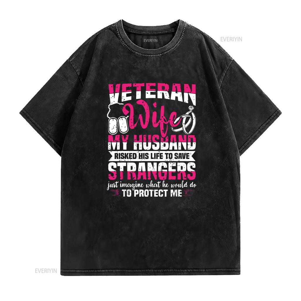 Womens Veteran Wife Husband Soldier Saying For Military Women T Shirt Black 2XL Vintage Washed Soft Casual Stretched Graphic