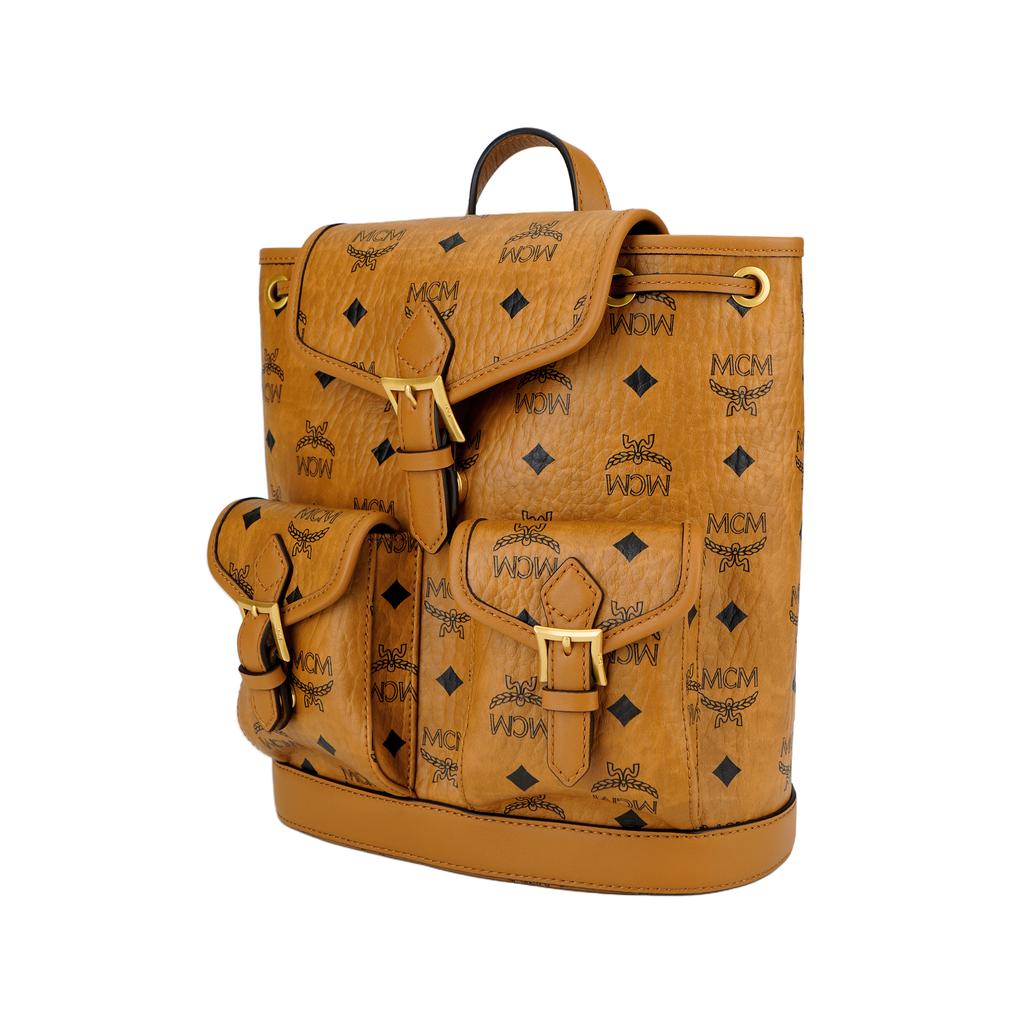 Mcm Aren Gold-Toned Brass Hardware Synthetic Leather And Cowhide Patchwork Double Shoulder Bag Mini Female Style Brown