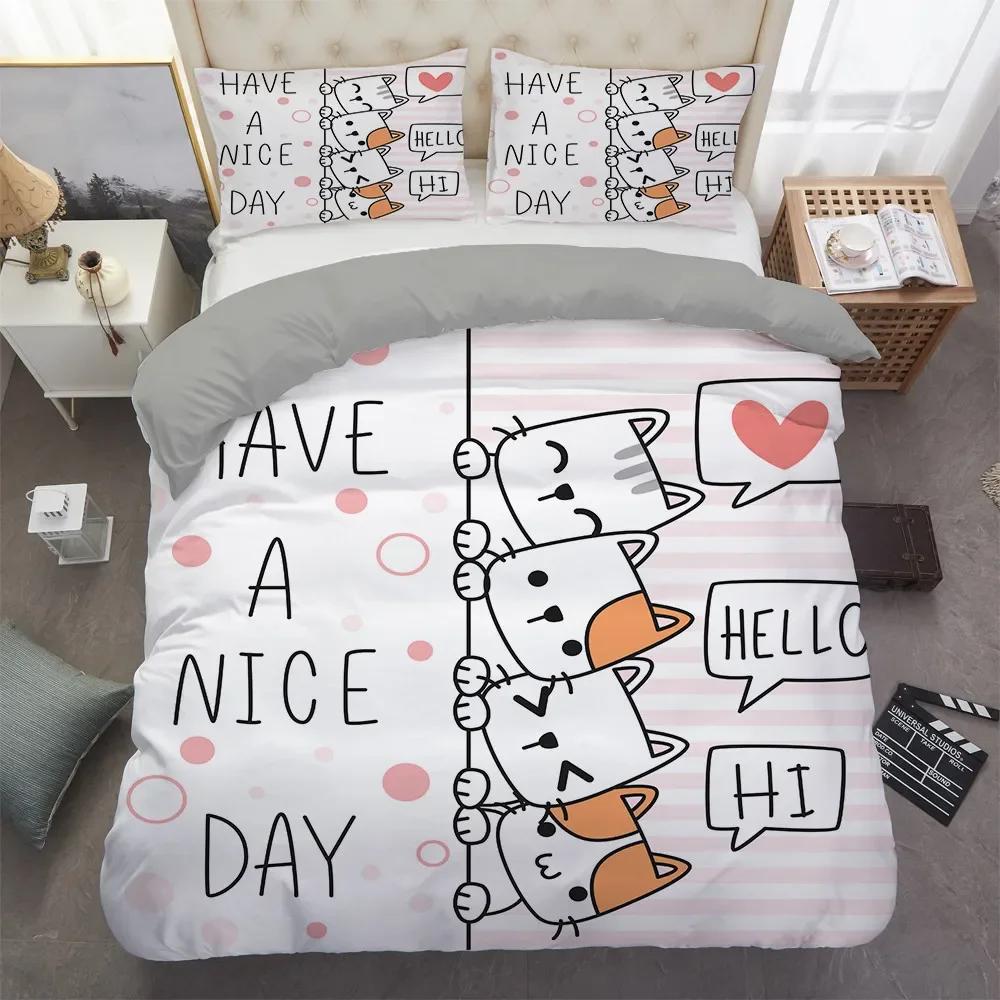 3D Gedrucktes Cartoon Katzen Bettwäscheset Einzelbett Twin Doppelbett Queen King Cal King Größe Bettwäscheset