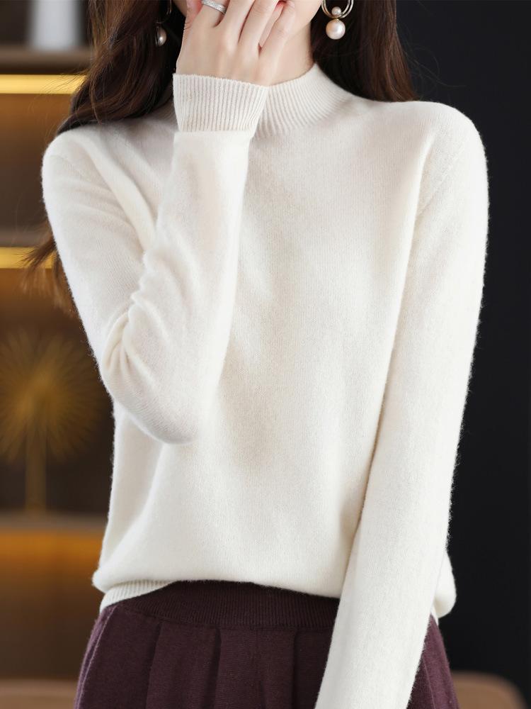 Women's High-Quality Cashmere Wool Sweater, Half-High Neck, Fashionable Slim Fit, Autumn/Winter Collection
