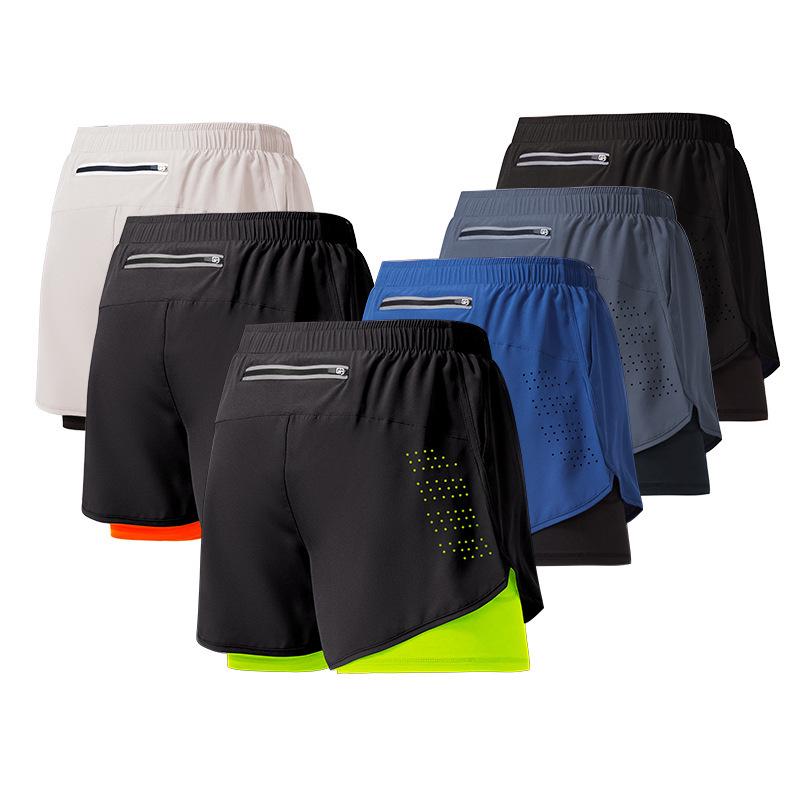 Men's Quick-Dry Double-Layer Running Shorts - Loose Fit, Anti-Exposure, Athletic Three-Point Design