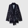Tassel Patchwork Printed Cardigan Women Geometric Patterns Belts V-neck Long Sleeve Knitted Street Lady Sweater 2026 Autumn Coat