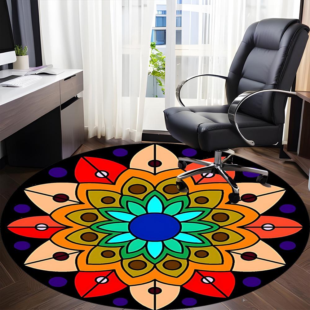 1pc Mandala Artwork Carpet, Round Non Slip Durable Large Size Office Carpet, Suitable for Office