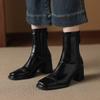 New Women's Leather Knight Boots Comfortable Medium Heel Large Size Leather Boots Square Heel Rear Zipper Versatile Autumn and Winter Mid Boots Women