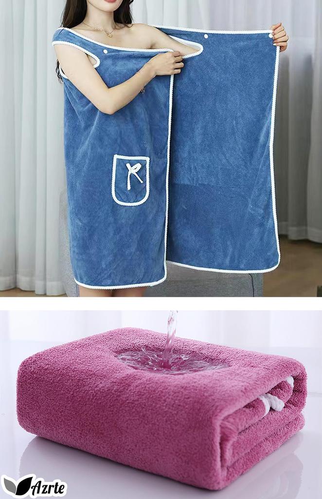 Azrte Bathrobe, Wearable Bath Towel, Wrap Towel, Pool, Gym, Button Closure, 2, Pink