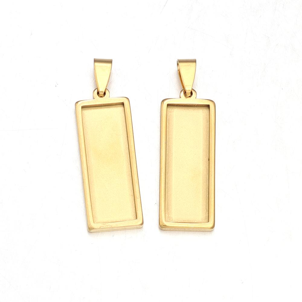 2pcs/lot Rectangle Cabochon Base Settings Stainless Steel Gold Blank Bezel Pendant Trays For Jewelry Making DIY Charm Necklace