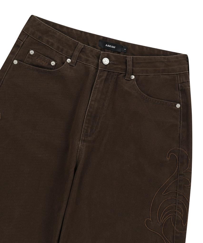 AAKAM Needlework Wave Cotton Pants (Brown)