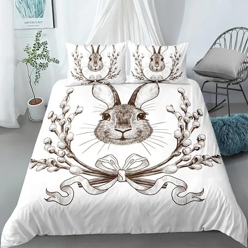Cartoon Cute DogRabbit Duvet Cover 3D Printed Nordic Bedding Set Pillowcase Double Twin Full Queen King Adult Kids Quilt Cover