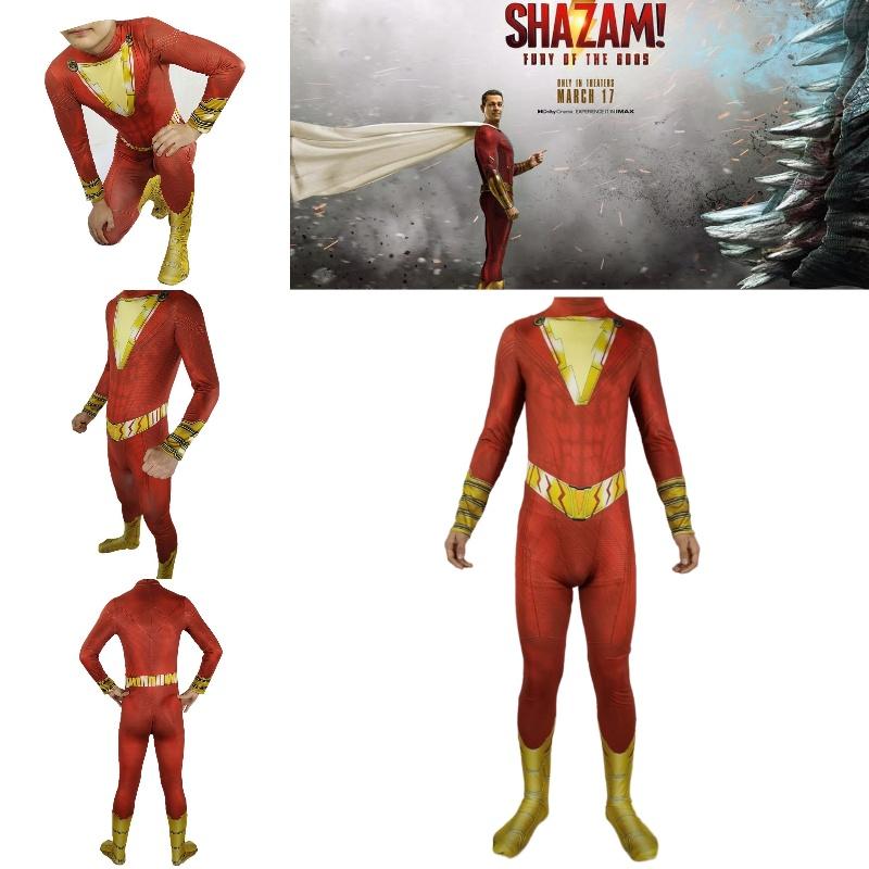 Golden Thunder Shazam Bodysuit Halloween Costume For Kids And Adults