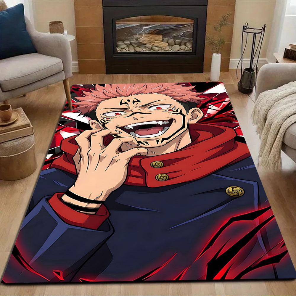 Fiery Anime Character with Red Eyes Patterned Carpet, Non Slip Mat Suitable for Living Room and Bedroom Sofas
