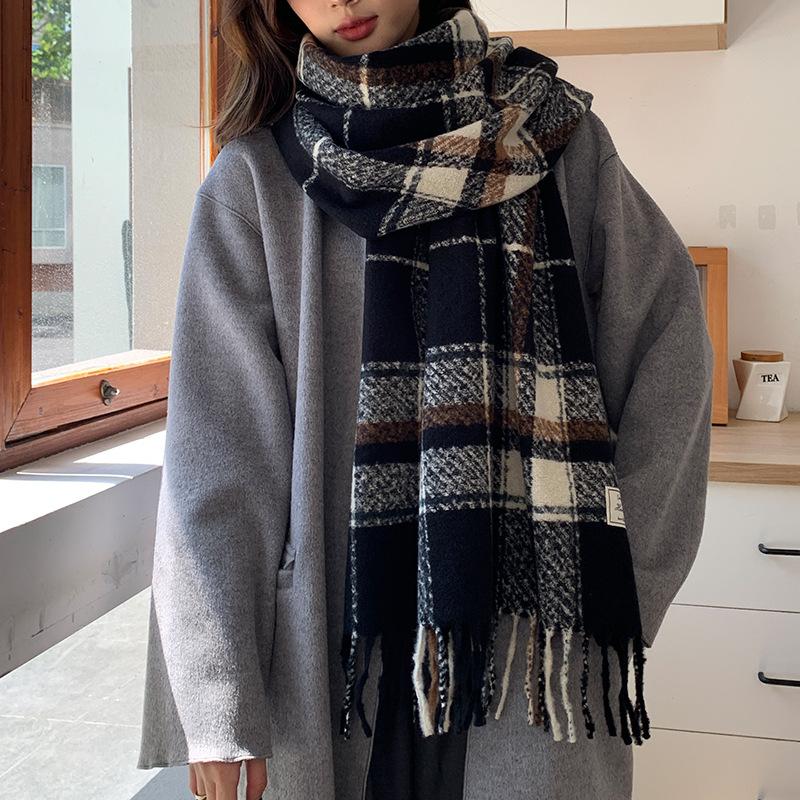 

Зимний новый ретро клетчатый шарф утолщенный теплый длинный платок двухсторонний шарф 200*70cm