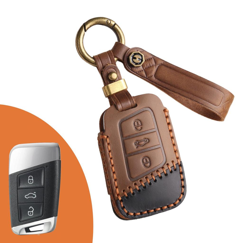 Genuine Leather Cowhide Key Cover for Volkswagen - Fits Lavida & Bora Models