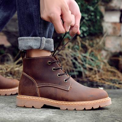 Tooling Boots Outdoor Couple Leather Martin Boots Women'S Breathable Mid-Top Leather Boots Men'S Desert Boots Cowboy Short Boots Motorcycle Boots