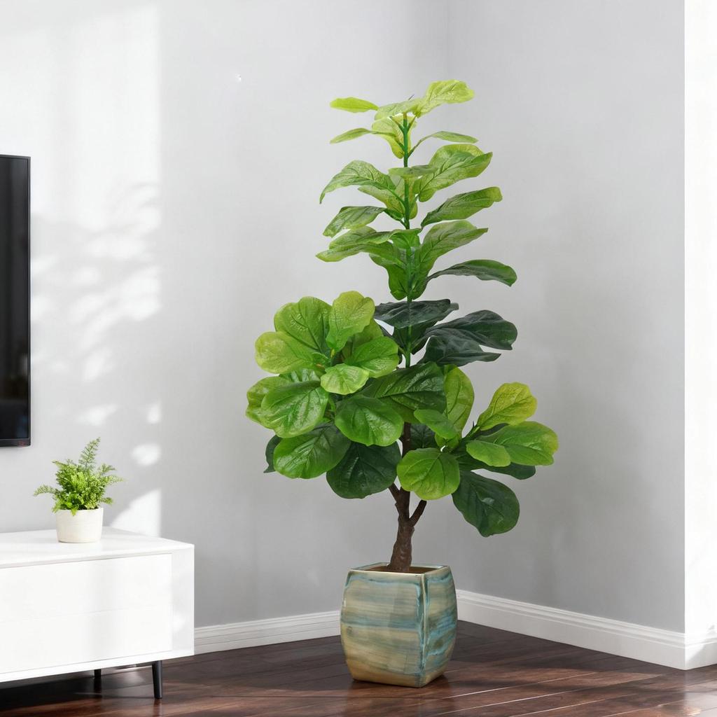 Artificial Fiddle Leaf Fig Plant with 3 Branches and 47 Leaves - Waterproof, Sunscreen, Nordic Style for Indoor/Outdoor Decor