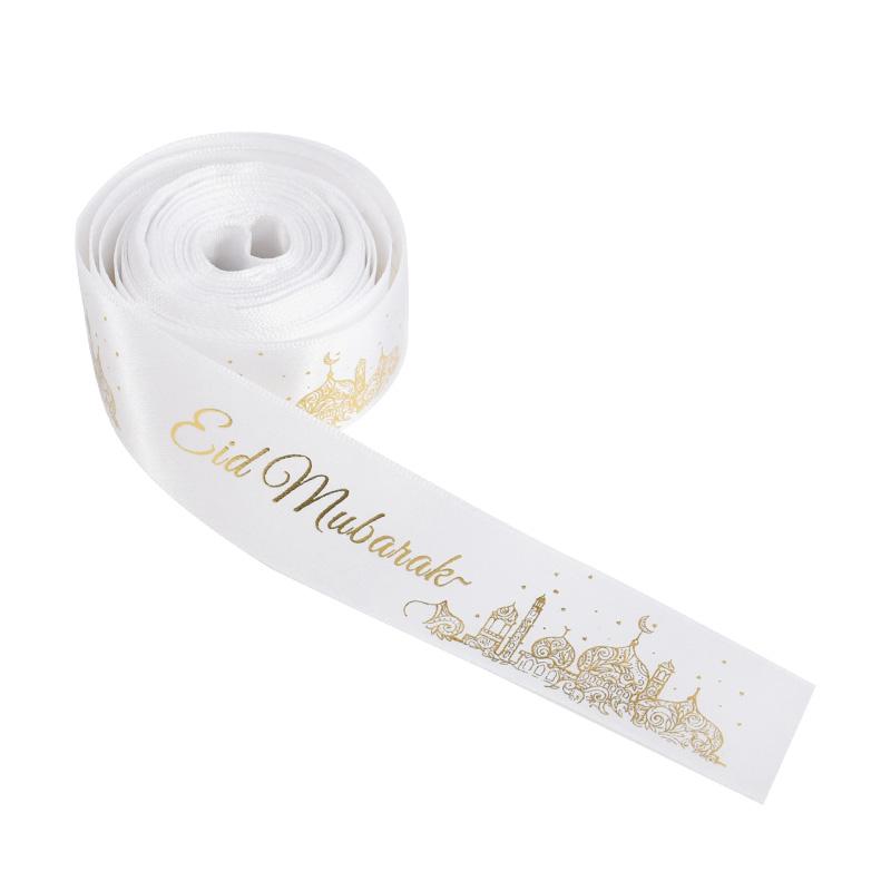 5Yards 25mm Eid Mubarak Ribbons Bow Gift Box Wrapping DIY Decoration Islamic Muslim Festival Party Supplies 2025 Ramadan Kareem