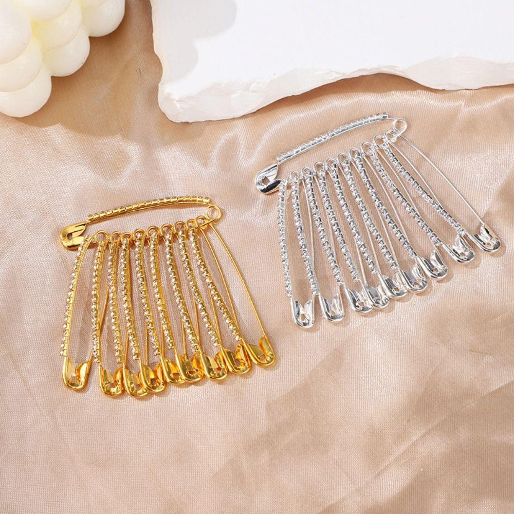 Korean Style Rhinestone Safety Pins Gold/Sliver Skirt Dresses Pins Pants Safety Pin  Decoration