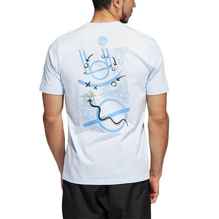 Adidas Printed Round Neck Short Sleeve T-Shirt Men Tops Blue HM6771