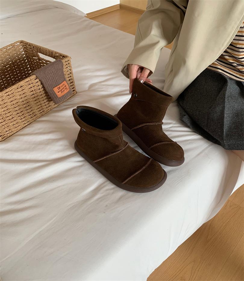 2025 Winter Snow Boots Leather Boots Inner Height Increasing Splicing Short Boots Martin Boots Frosted Leather and Naked Boots