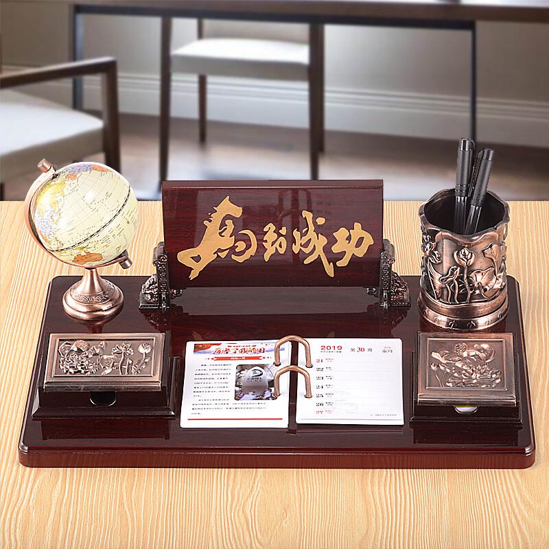 ENYOU Wooden Desk Calendar Organizer with Pen & Card Holder