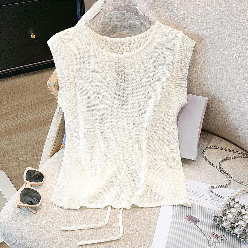 

Sibaishe Women s Hollow-Out Short Sleeve Knit Top One Size