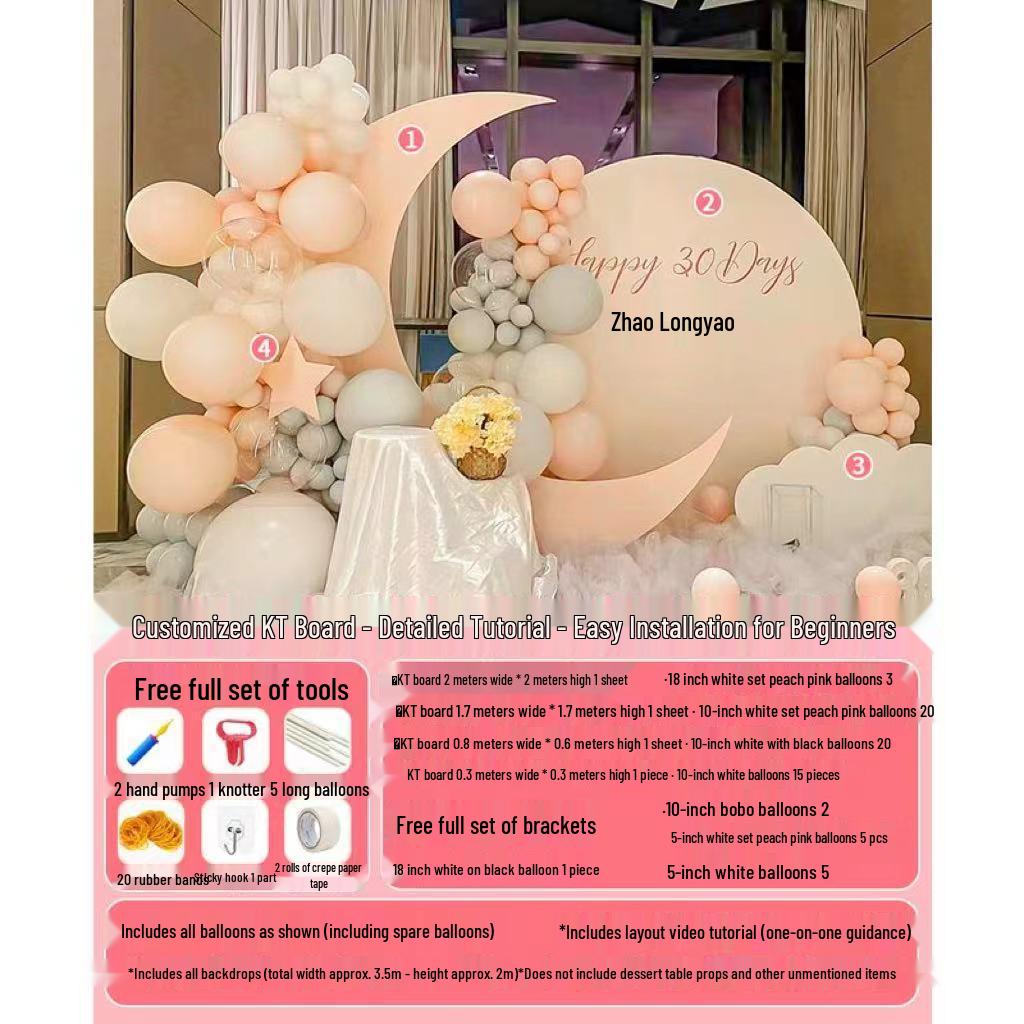 First Birthday & Hundred Days Celebration Backdrop with Balloons - Party Wall Decoration
