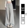 Light Gray Plus Velvet Wide-Leg High Waist Slimming Pants - Women's Autumn/Winter Japanese Korean Style