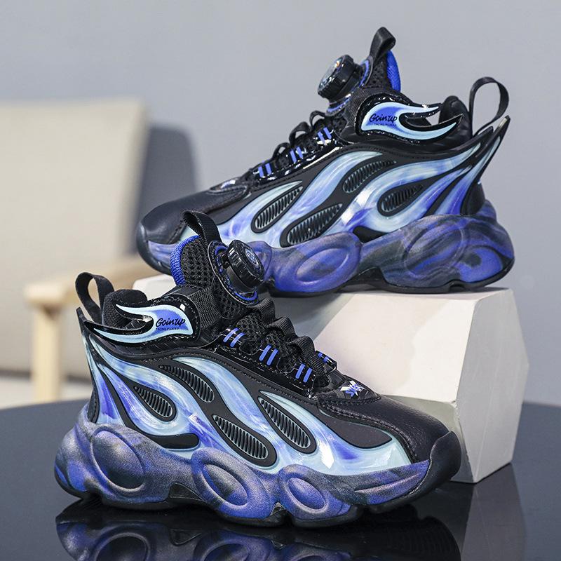 Boys' shoes for spring and autumn2026New leather waterproof children's basketball shoes with soft soles and non-slip features, suitable for running
