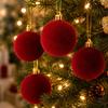 Christmas Red Velvet Flocked Balls Ornaments Hanging Ball Pendents Festive Decor for Xmas Tree Holiday Party Decoration Supplies