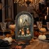 Solid Wood Halloween Frame Arched Wooden Wall Decor, Ghost Cat Hanging Ornament, Distressed Gothic Decorations Tabletop Decor Plaque, Spooky