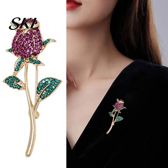 Vintage Style Rose Pin Suit Collar Pin, 3D Flower Shape Lapel with Rhinestones Solid Metal Brooch Inlaid, Electroplated Anti-Oxidation Versatile Badge