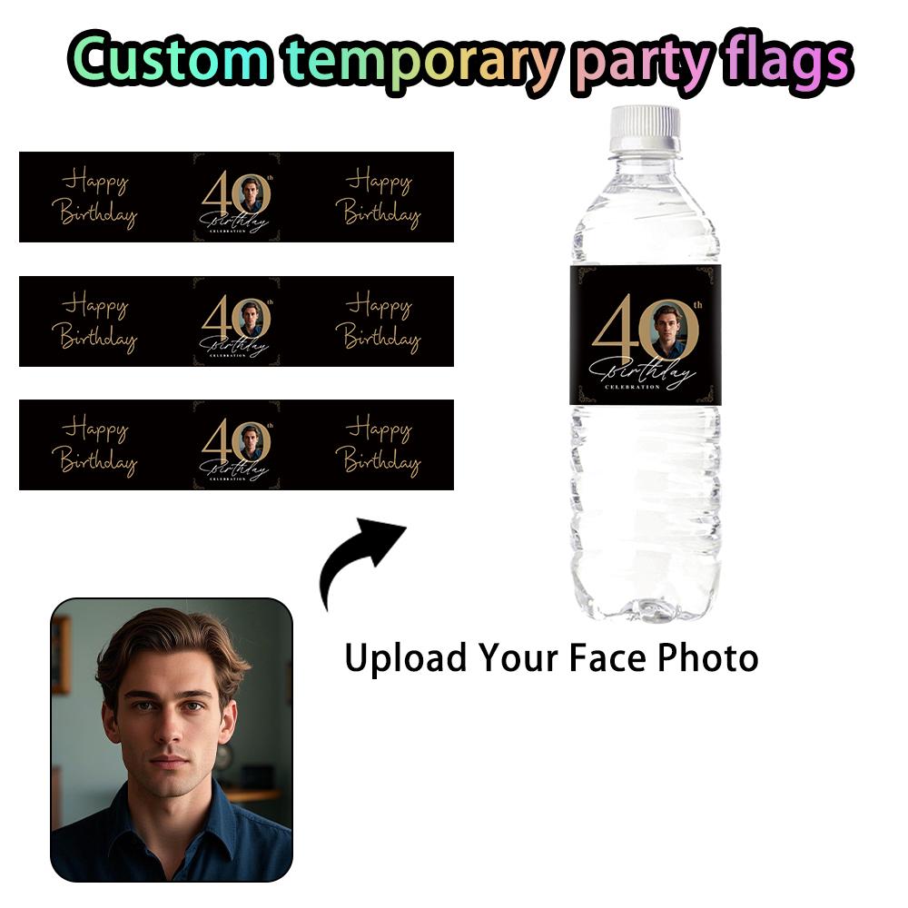 30pcs Custom 30 40 50 60 70th Birthday Party Bottle Sticker with Personalised Face Photo for Adult Birthday Party Decorations