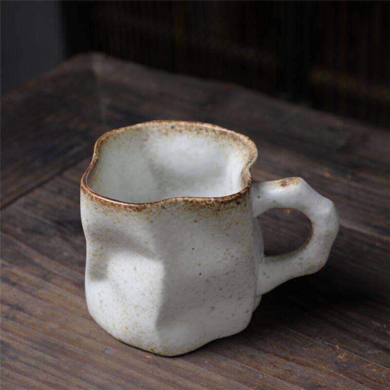 Retro Handmade Kiln-Fired Coarse Pottery Coffee Mug - Odd-Shaped Japanese Ceramic Cup