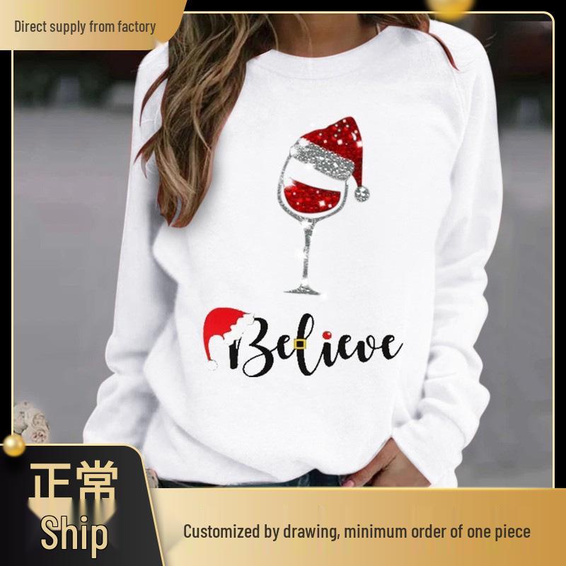Women's Christmas Pattern Long Sleeve Round Neck Hoodie