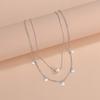 Simple design style personalized stacked women's double necklace pearl disc pendant metal collarbone chain