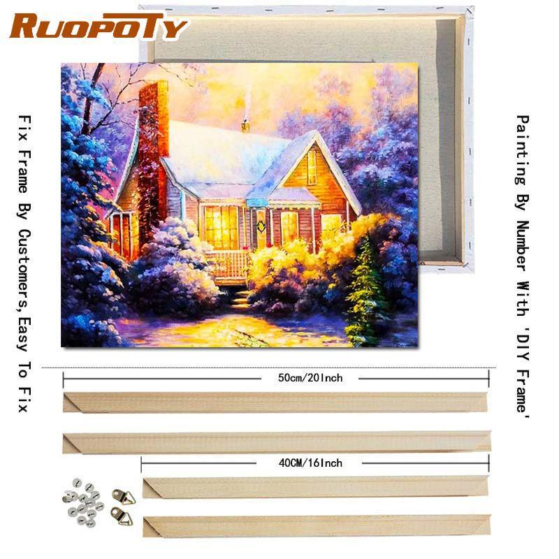 RUOPOTY Painting By Numbers Winter Landscape Hand Painted Art Gift DIY Picture By Number Christmas Kits Home Decoration