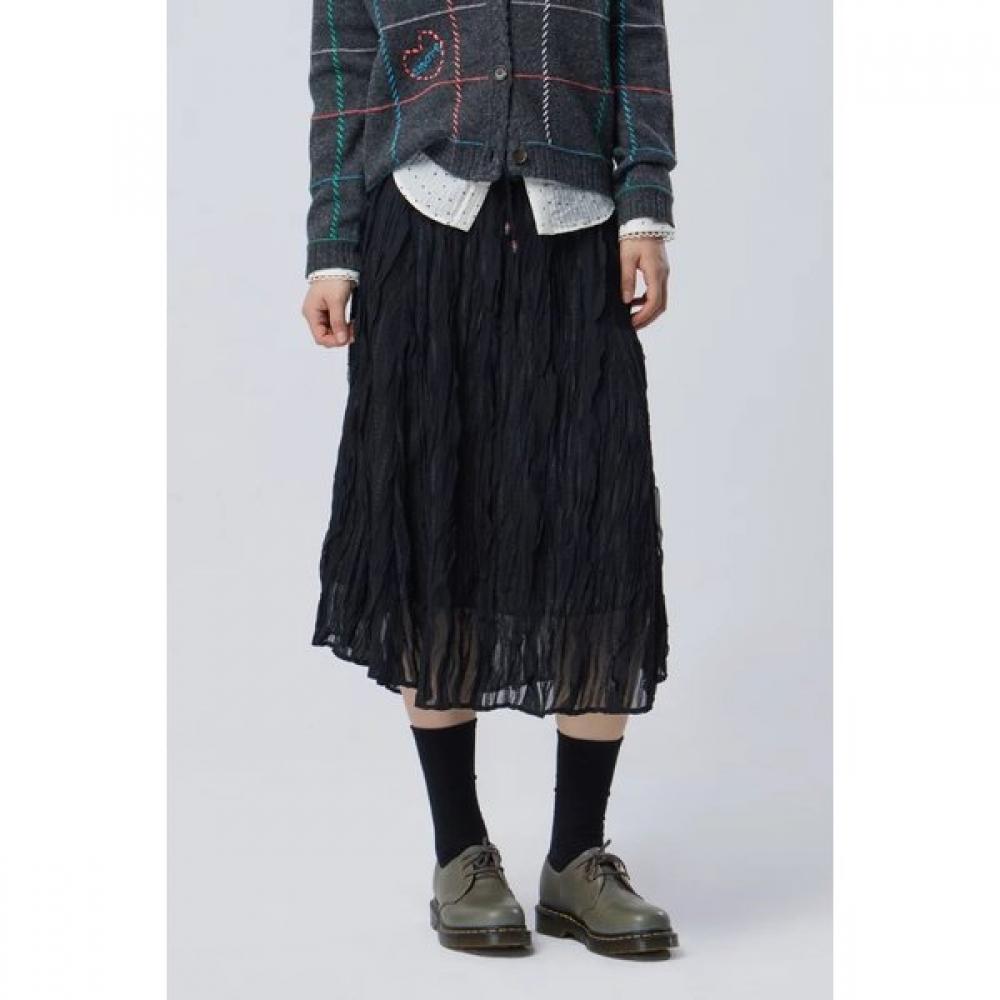 Benetton Shirring Beads Banding Skirt Bask51631 BK (black)/42