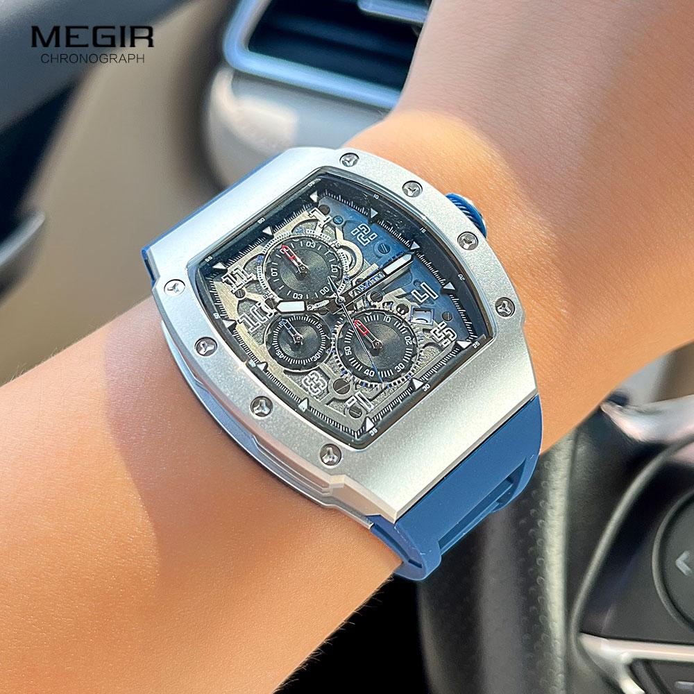 MEGIR 316 Stainless Steel Quartz Watch for Men Fashion Waterproof Luminous Chronograph Wristwatch with Auto Date Silicone Strap