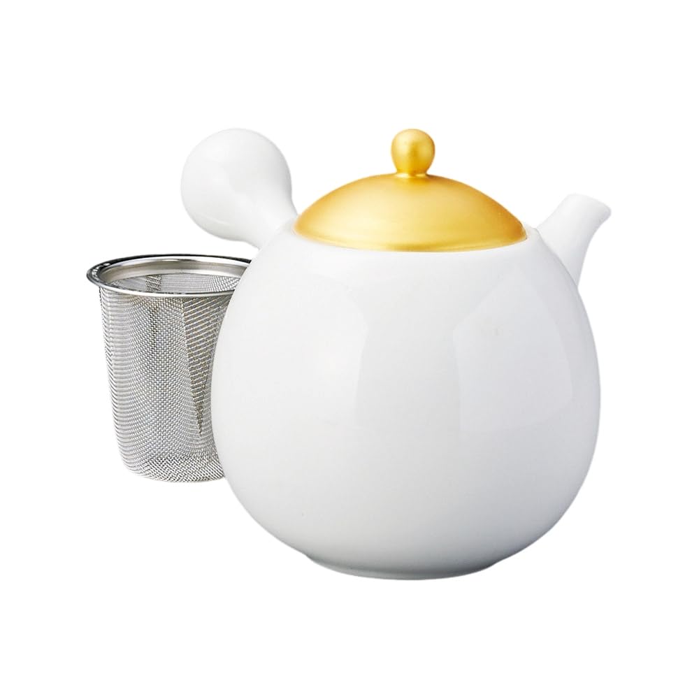 

Ale-net Teapot, 13 x 10.5 x 11.3 cm, 470cc, Gold-Decorated Jade Teapot (with Tea Strainer), Porcelain, Made in Japan, Stylish