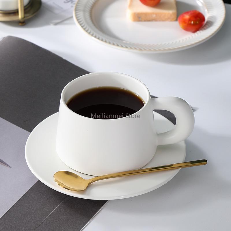 Solid Color Ceramic Coffee Cup and Plate Set, Restaurant Home Gift, Breakfast Milk Coffee Cup Ceramic Mug