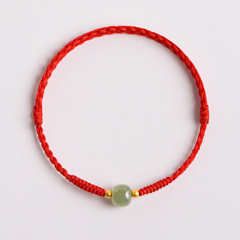 Bracelet Hetian Jade Red Rope Women's New Ashore Transfer Beads Good Luck Red Hand Rope for Girlfriend Gift