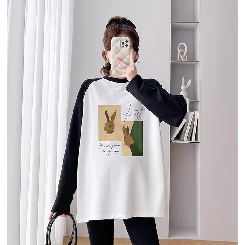 

Plus Size White Maternity Long Sleeve Top - Spring/Autumn 2026 Loose Fit, Belly Covering, Discreet Pregnancy Style XL [130-145 lbs]