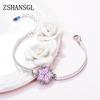 Genuine Female Bracelet  Sterling Plata Pink Daisy Flower Zircon Crystal Women Bracelet Fashion Bracelet  Making Gift
